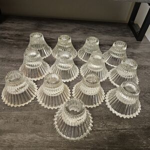 Set of 13 Clear Ribbed Glass Reversible Taper & Tealight Candle Holders